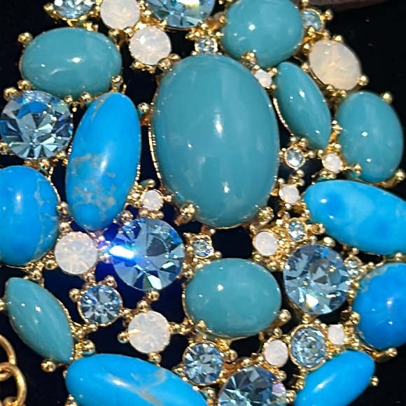 #4 Vintage Joan Rivers Pendant, Turquoise & Crystals Set in Gold,17" + 3" - Picture 6 of 9